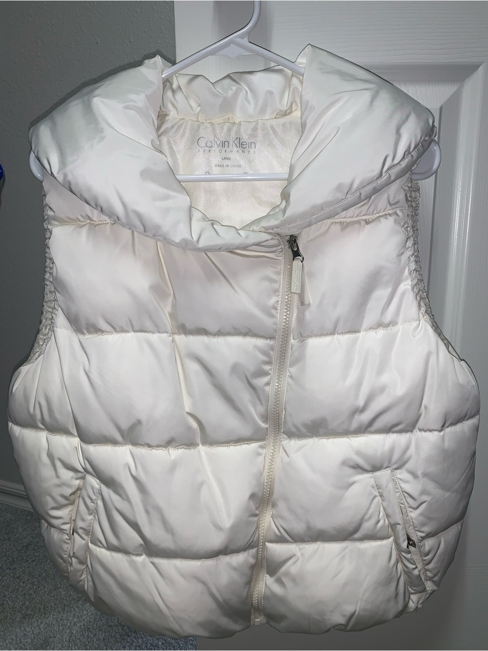 Calvin Klein Ivory Quilted Puffer Vest with Funnel Collar